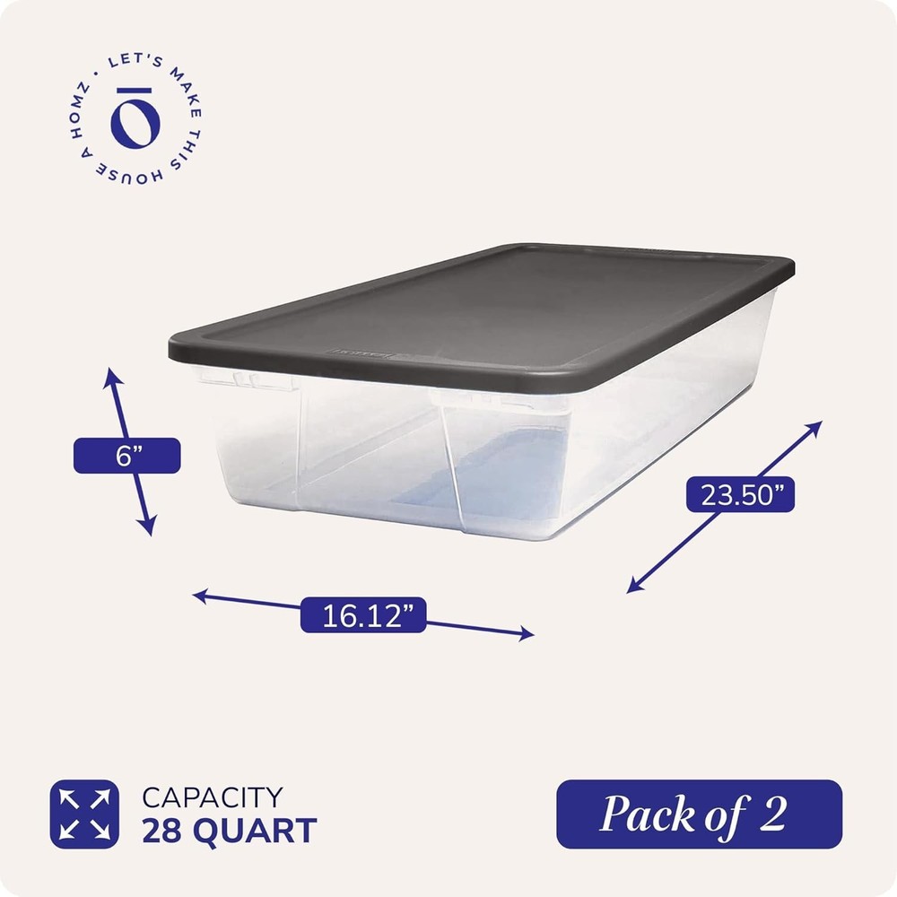 2-Pack 28 Qt Stackable Storage Bins with Lids – Clear Plastic Organizer for H...