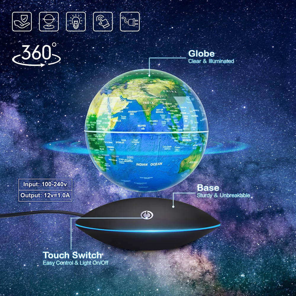 Magnetic Levitation Floating Globe Rotating Globe - Touch Control and Gradient N
