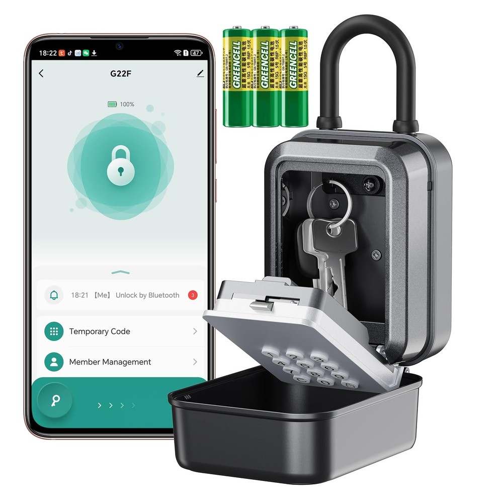 Smart Key Lock Box - Bluetooth APP(Tuya APP) Control & PIN Code, IP65 Weather...