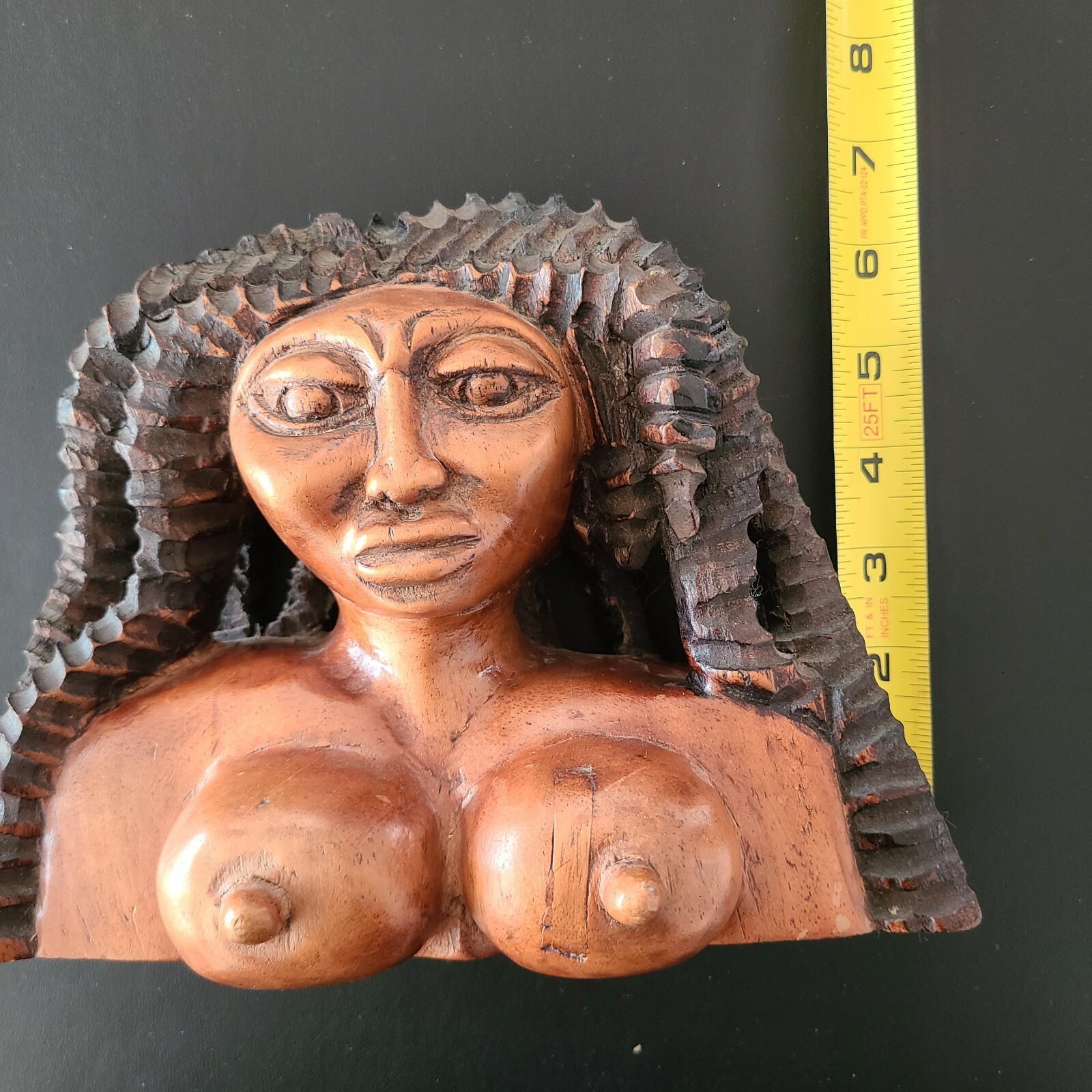 Solid Wood Hand Carved Wood Female Bust Statue Extremely Detailed