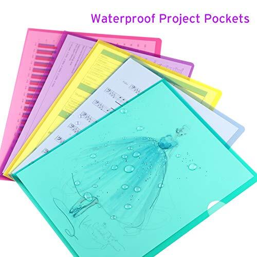 25 Pack Clear Document Folder Project Pockets, Clear Plastic Multicolored