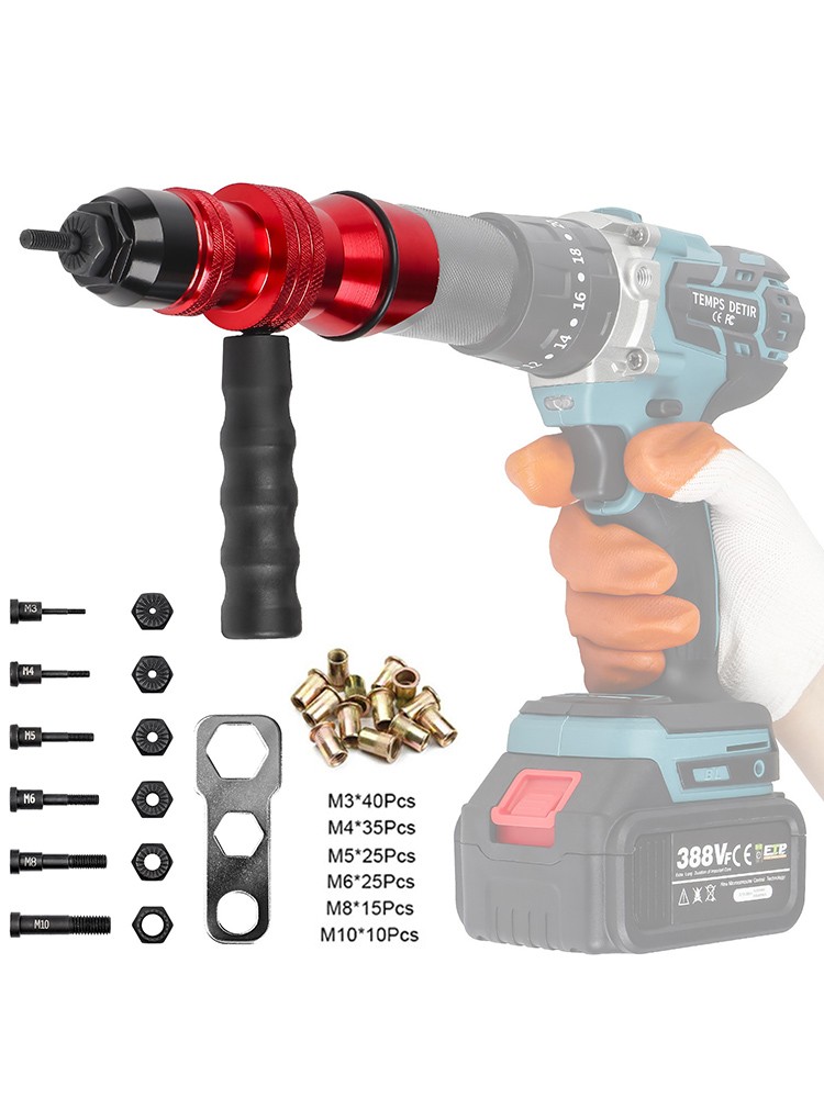 Electric Rivet Nut Gun Adapter Cordless Riveting Tool Insert Nut Drill Tool Set?