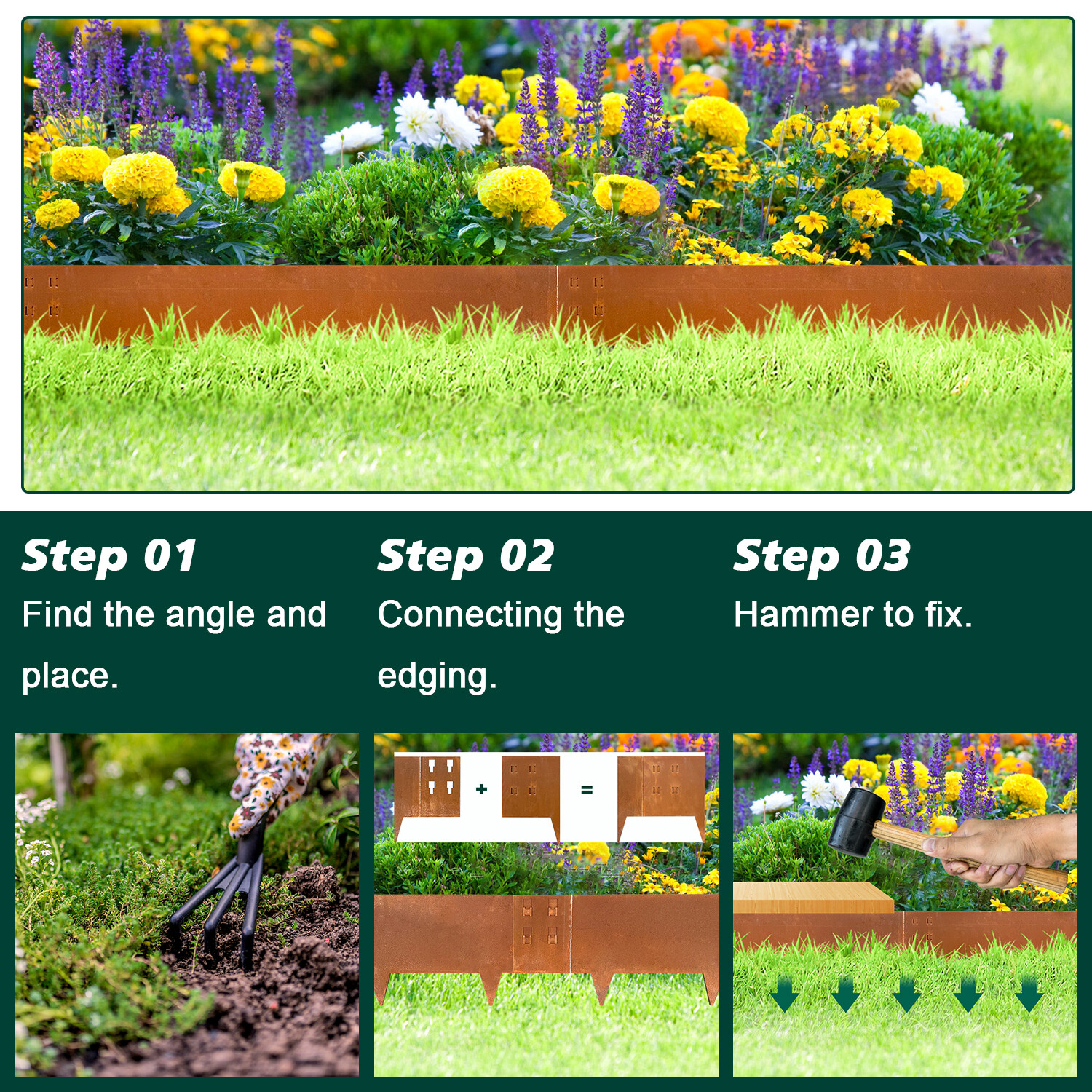 8-INCH Corten Steel Edging 6-PACK Garden Lawn Landscape Rusted Metal Border 20FT