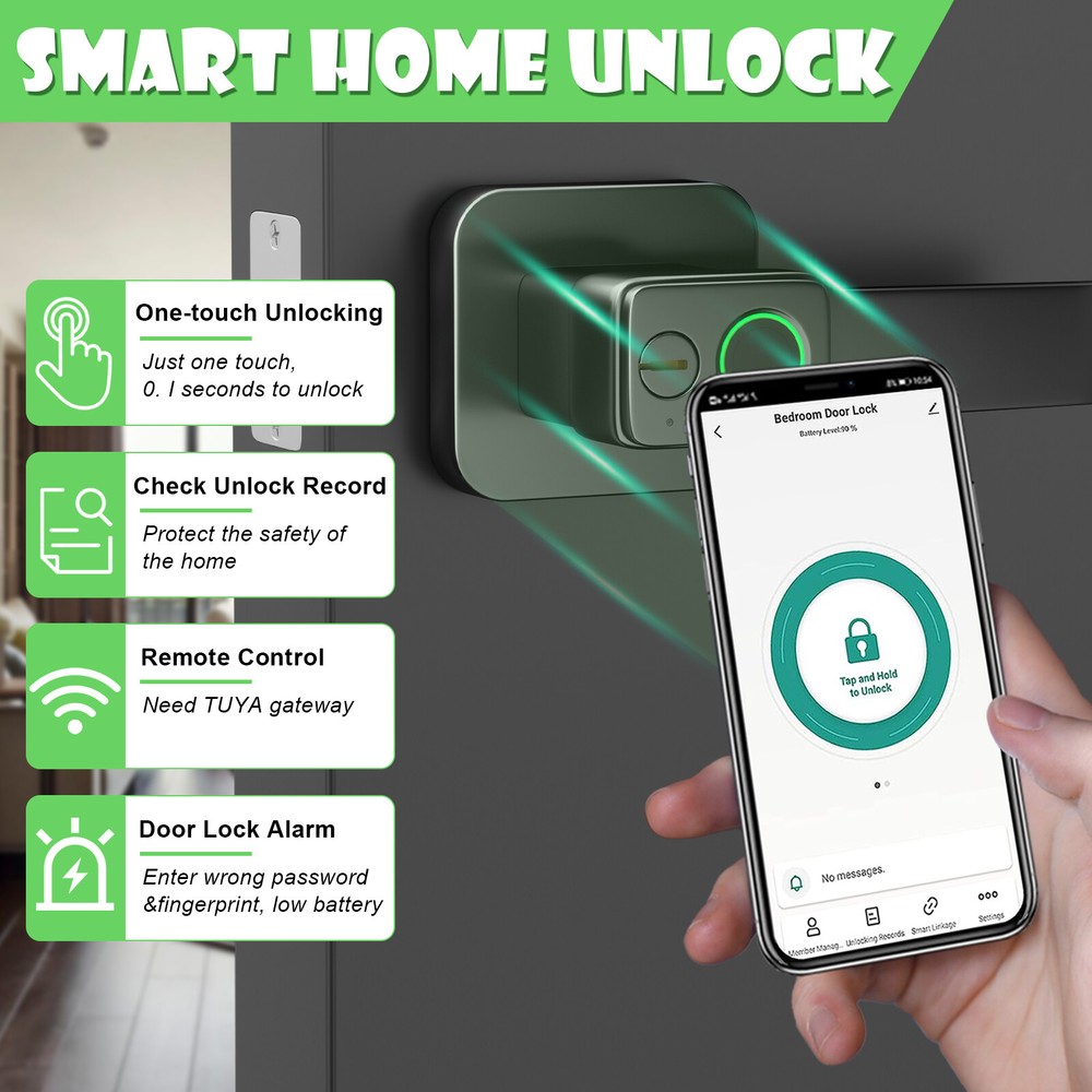 Fingerprint Smart Door Lock with Handle Biometric Electronic Deadbolt Bluetooth