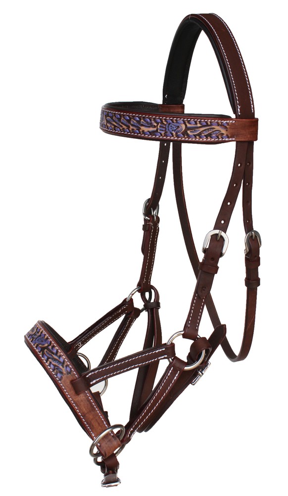 Horse Western Leather Bitless Sidepull Bridle Split Reins 77RS25