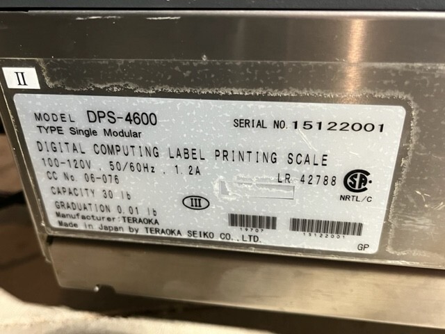Digi DPS-4600 Digital Computing Label Printing Scale (Labeler and Scale)