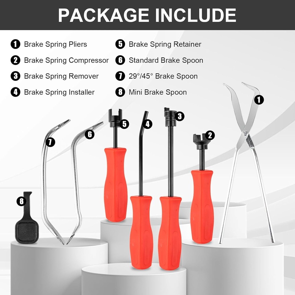 8 PC Drum Brake Tool Kit, Brake Spring Tool Set with Brake Spring Compressor, Ad