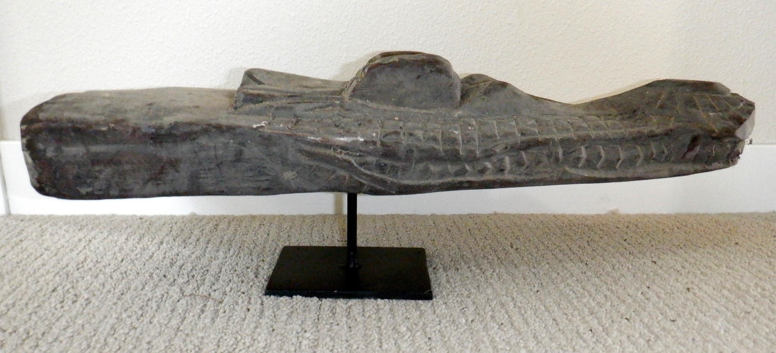 Sepik River Papua New Guinea Carved Canoe Prow, 20 inch on metal stand