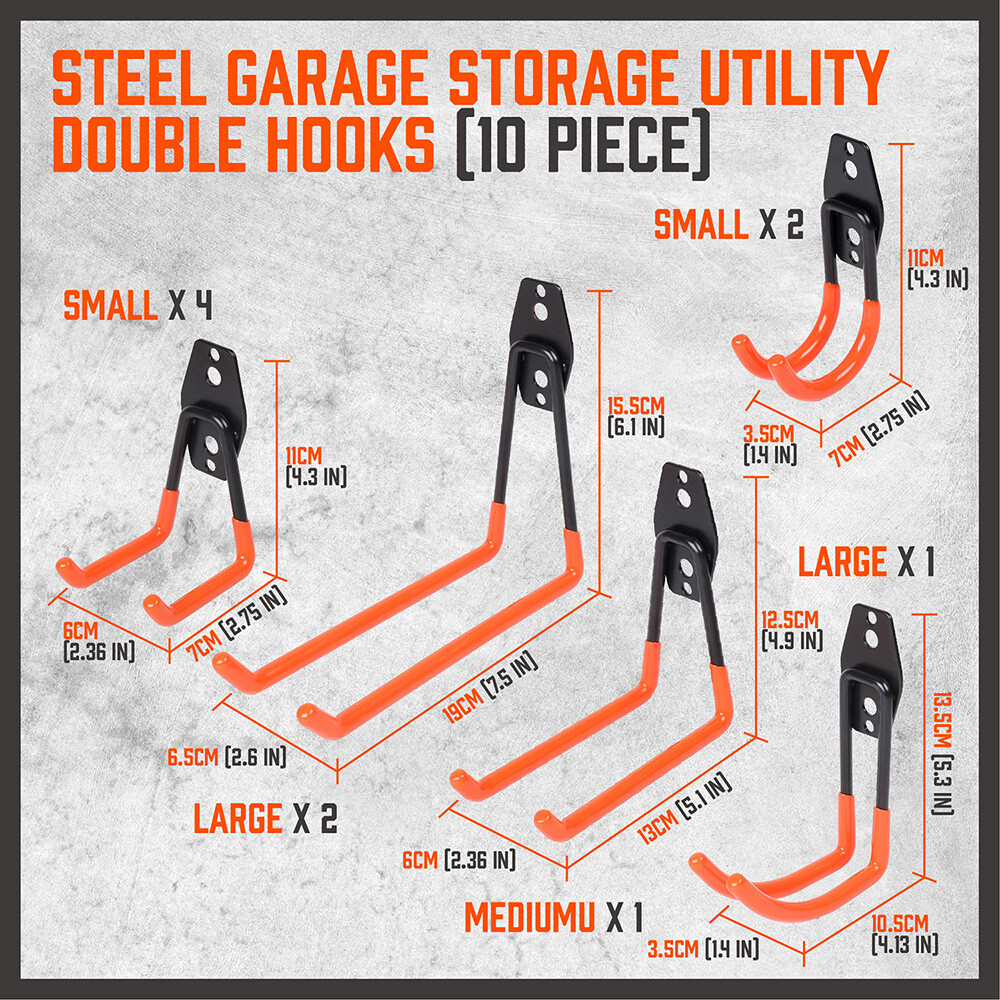 10-Pack Steel Garage Storage Utility Double Hooks Wall Organizer Tool Hanger H-D