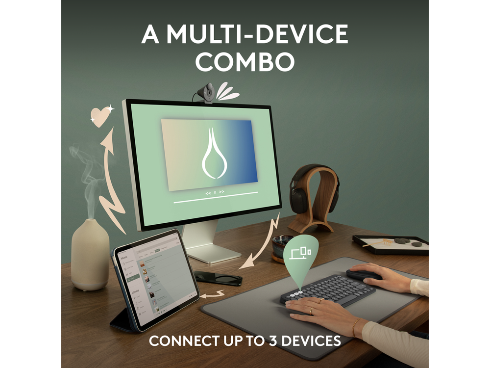 Logitech Pebble 2 Combo Wireless Quiet Keyboard and Mouse, Customisable, Logi Bo