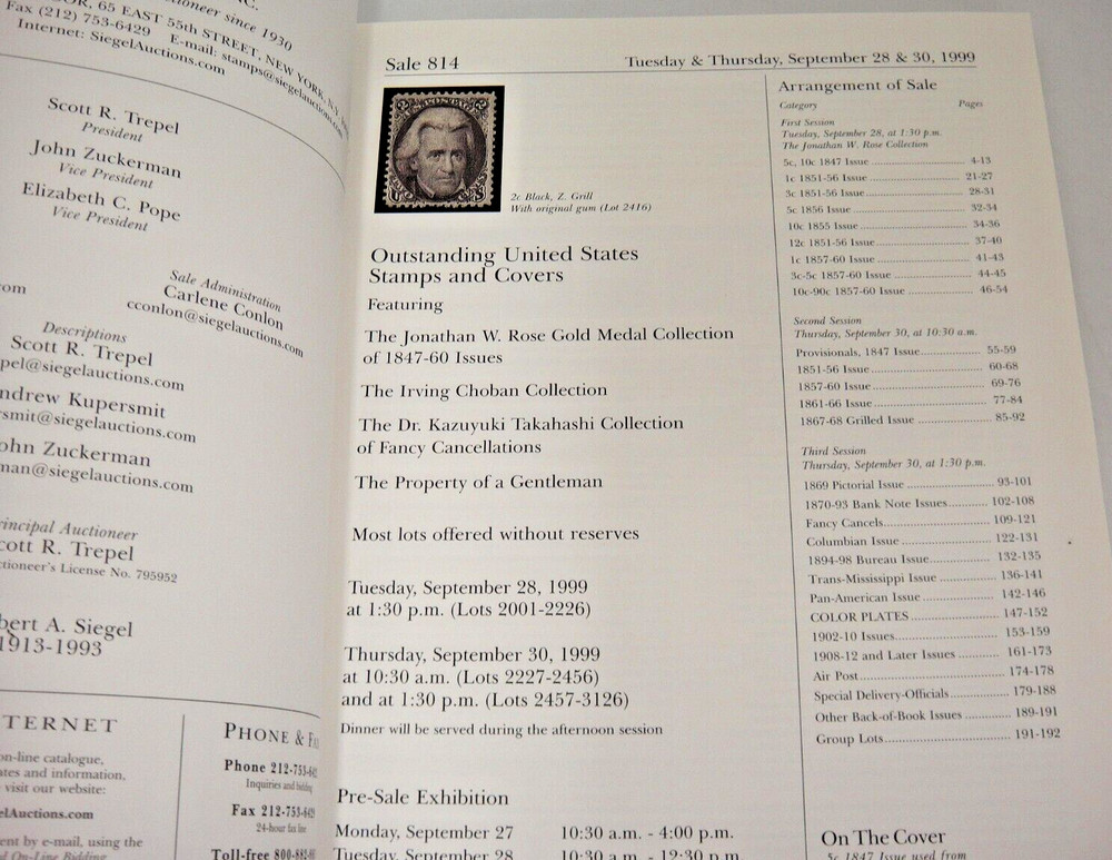 Siegel Auction Catalog w Prices Realized Rose Collection 1847-60 Classic Issues