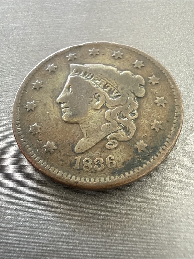 Coronet Head Large Cent 1836 Copper Philadelphia ONE CENT