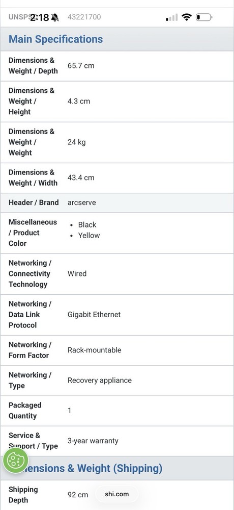Arcserve Appliance 9048 R440Model E45S