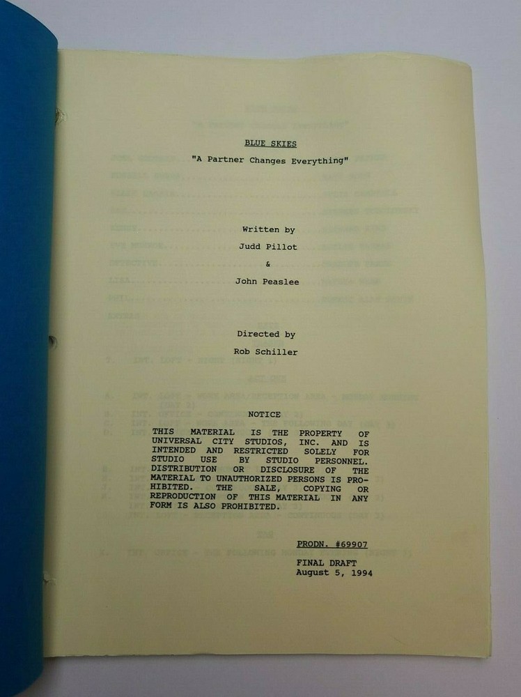 BLUE SKIES / John Peaslee 1994 TV Script, "A Partner Changes Everything"