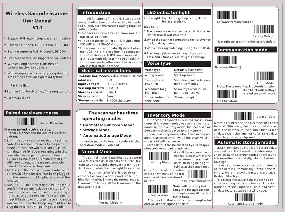 YZ 2.4Ghz Wireless Bluetooth Barcode Scanner USB Cordless 1D Barcode Reader New