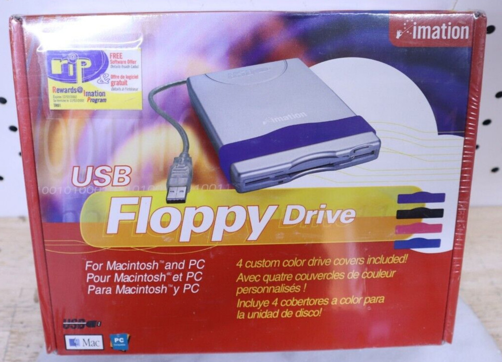 New Nice Imation External Floppy Disk Drive USB, 3.5" Model D353FUE Silver Blue