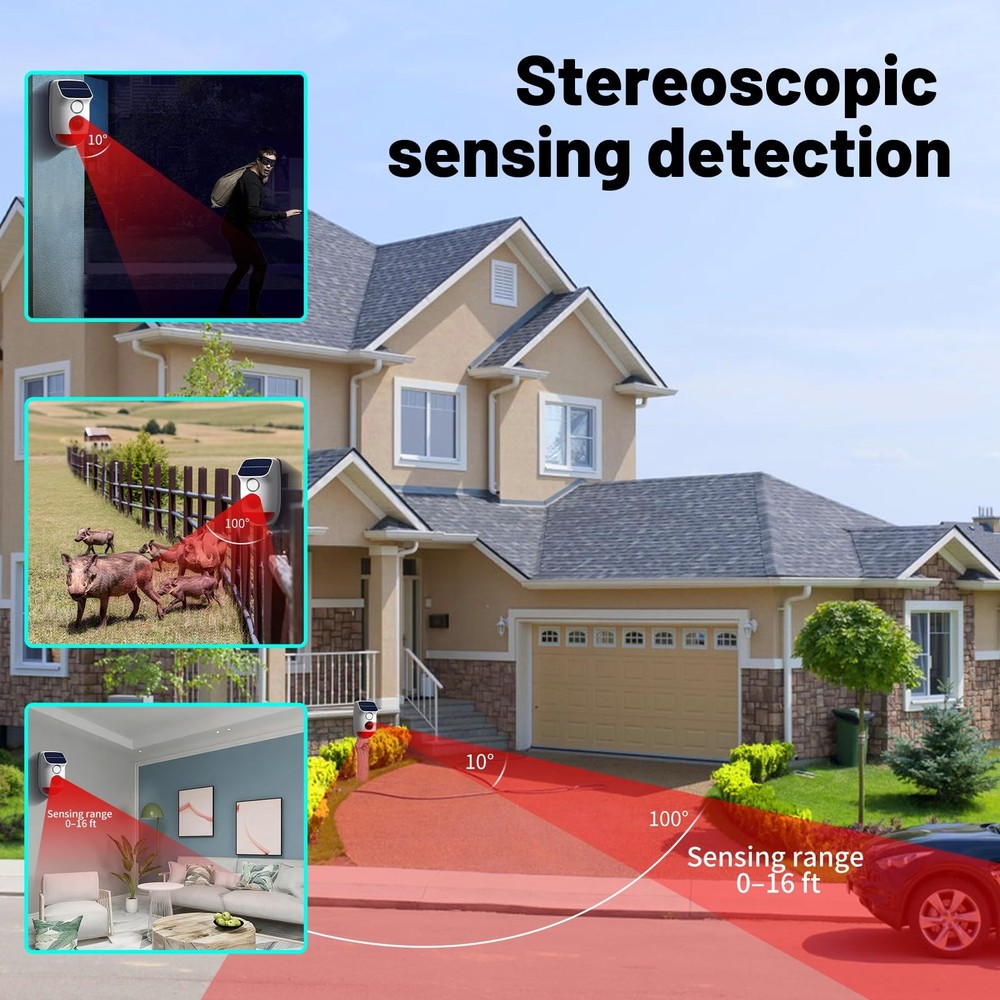 Solar Motion Sensor Alarm - 120dB IP65 Waterproof Security Siren with Strobe ...