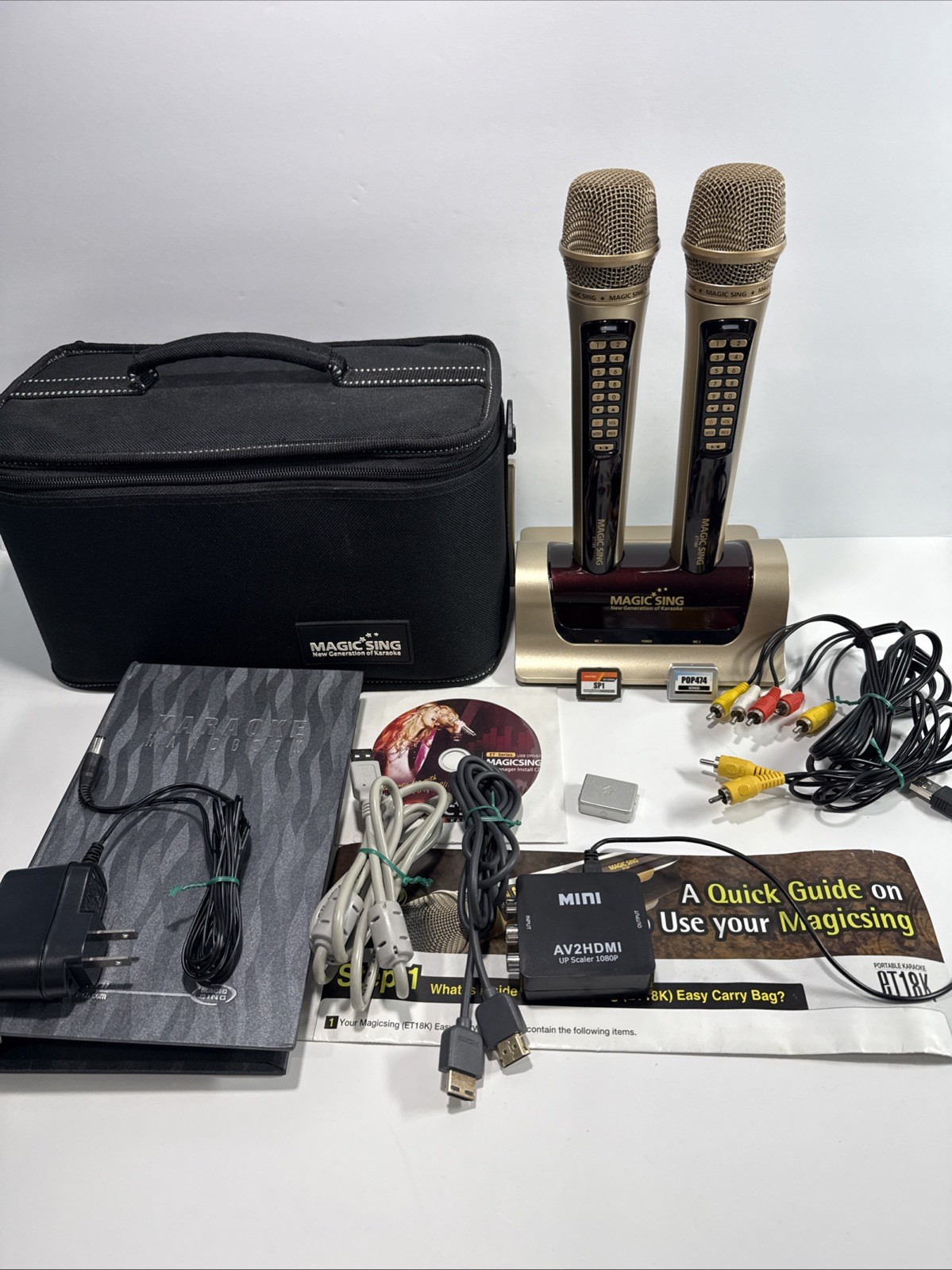 Magic Sing ET18K Karaoke w/2 Wireless Mics, Rom Discs , Dock & HDMI up Scaler