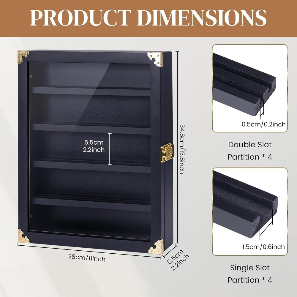 Wall Mounted Wooden Knife Display Case, Four Replaceable Single Grooves, Detacha