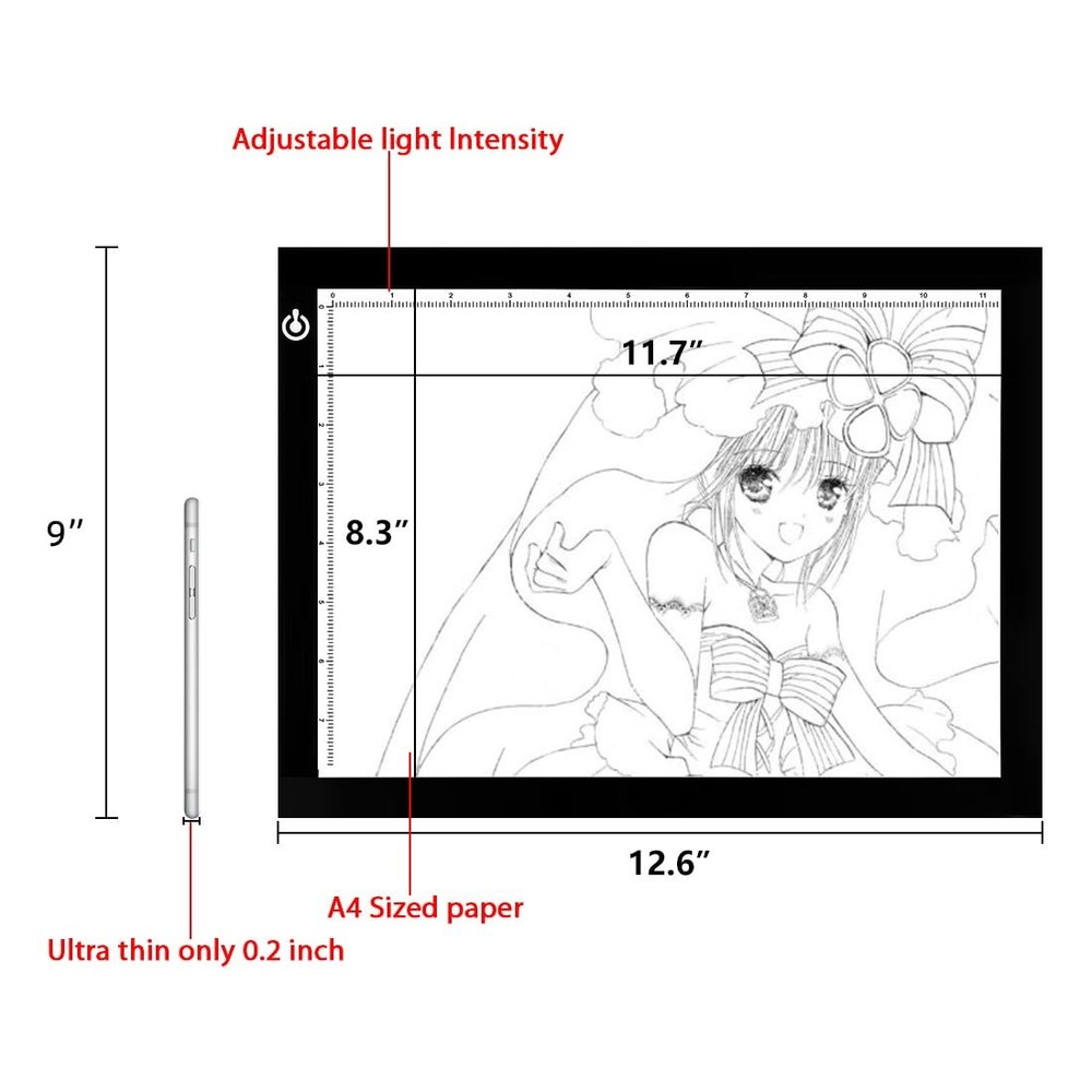 LitEnergy A4 LED Copy Board Light Tracing Box, Adjustable USB 01 - A4, BLACK