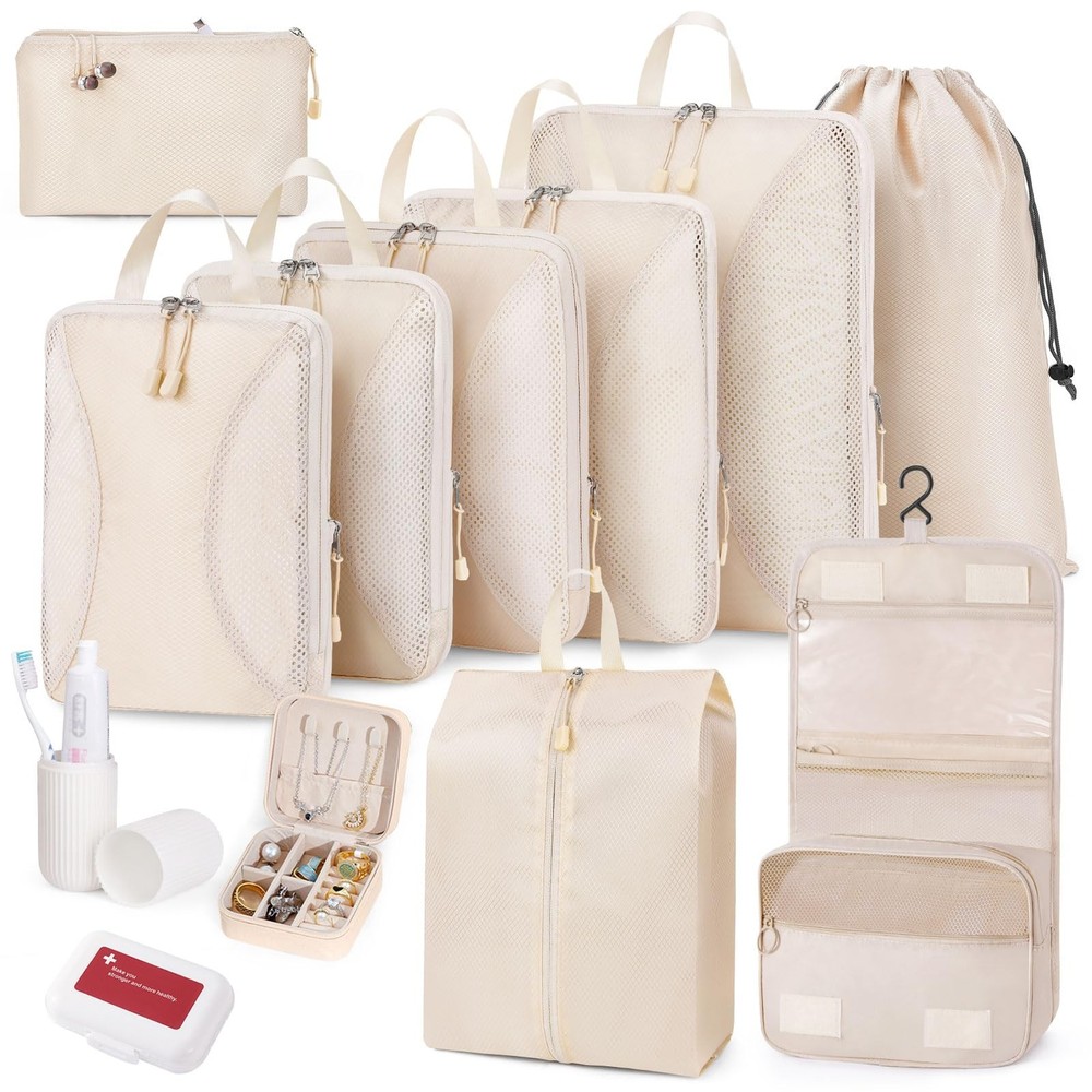 Compression Packing Cubes 12 Set, Suitcase Organizers, Extendable Packing Cub...