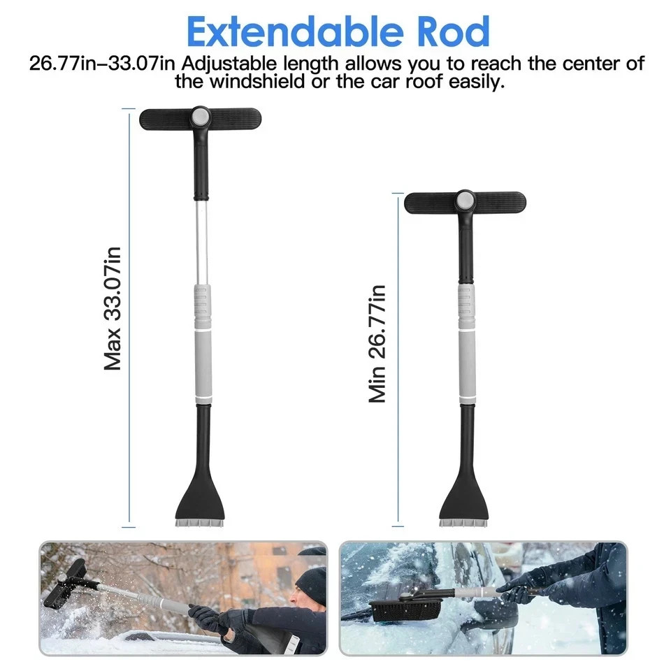 2 In 1 Ice Scraper Extendable Car Snow Brush Telescopic Auto Snow Removal Tool