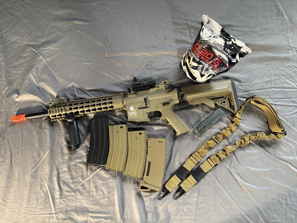 Lancer Tactical Gen 2 Tan Airsoft Rifle + starter bundle