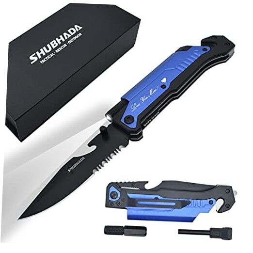 Father's Gift Folding Pocket Knives Multi Function Emergency Tool Knives Blue