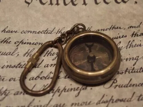 Antique Vintage Style Solid Brass Compass Keychain Gift Item