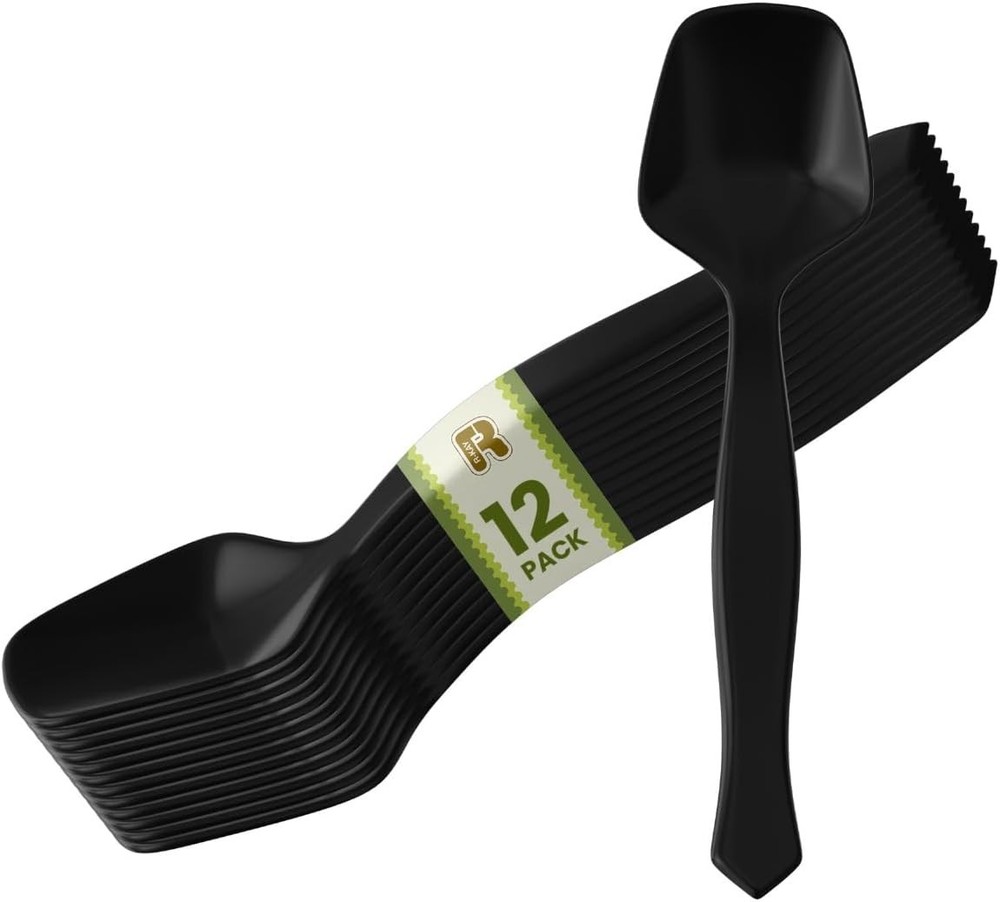 12 Pack Black Plastic Serving Spoons For Buffet 7.5 Inch Black Plastic Serving