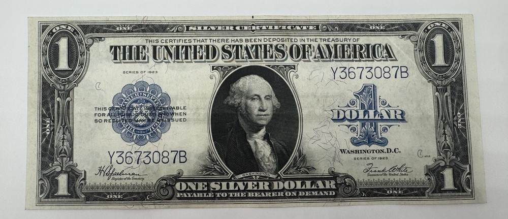 1923 $1 Silver Certificate Large Blue Seal  Note AU