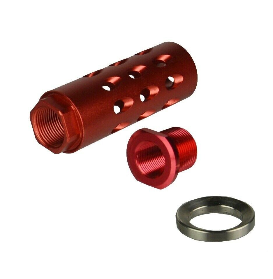Low Concussion Muzzle Brake-Ruger PC Carbine 9 mm, Anodized Red + FREE Adapter