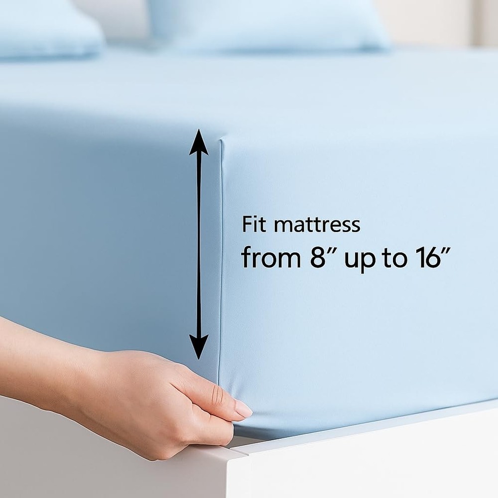 Queen Size Solid Cooling & Breathable 4 Piece Bedding Sheet Set - Brushed Mic...