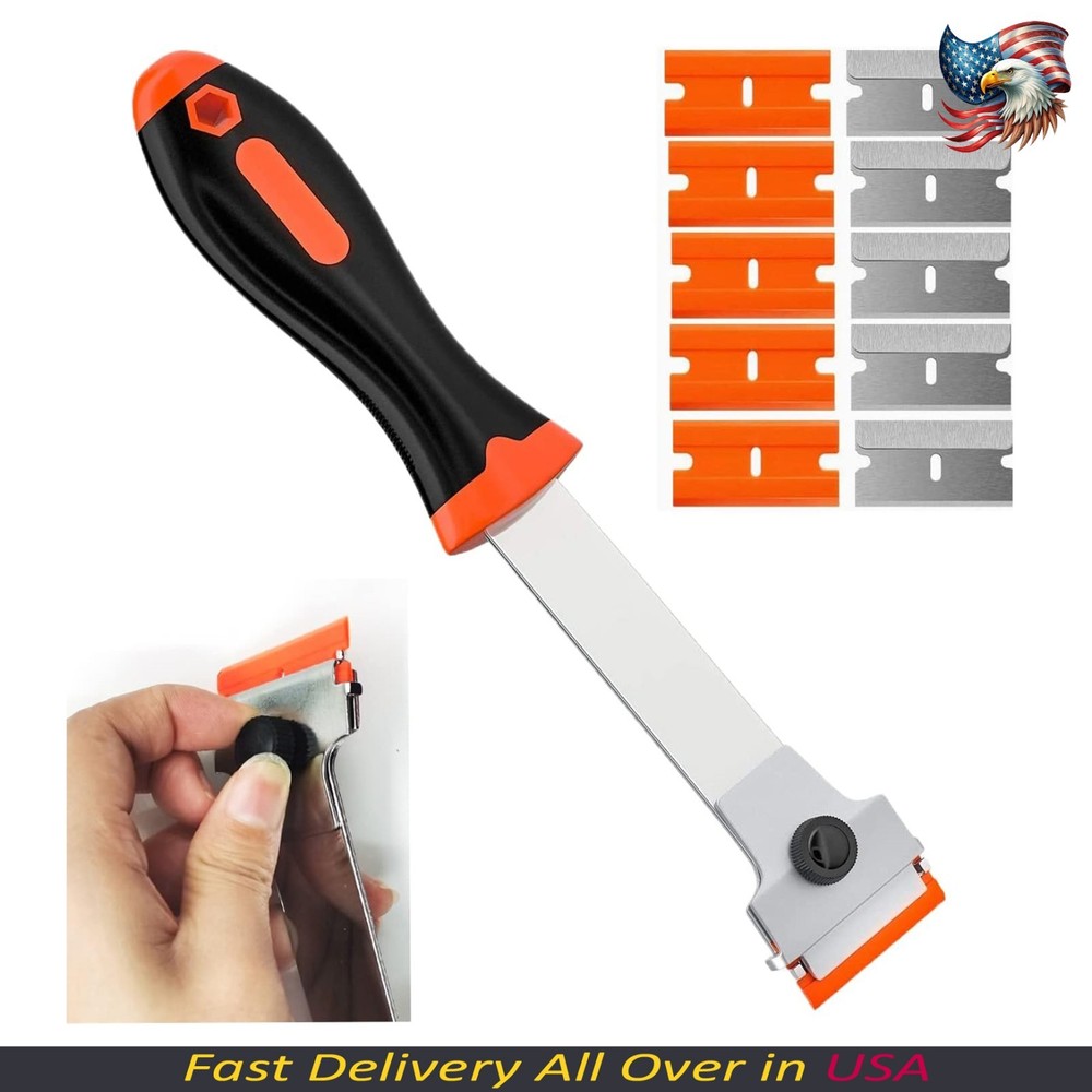 Razor Blade Scraper, Long Handled Scraper Tool with 10 Extra Replacement Blades,