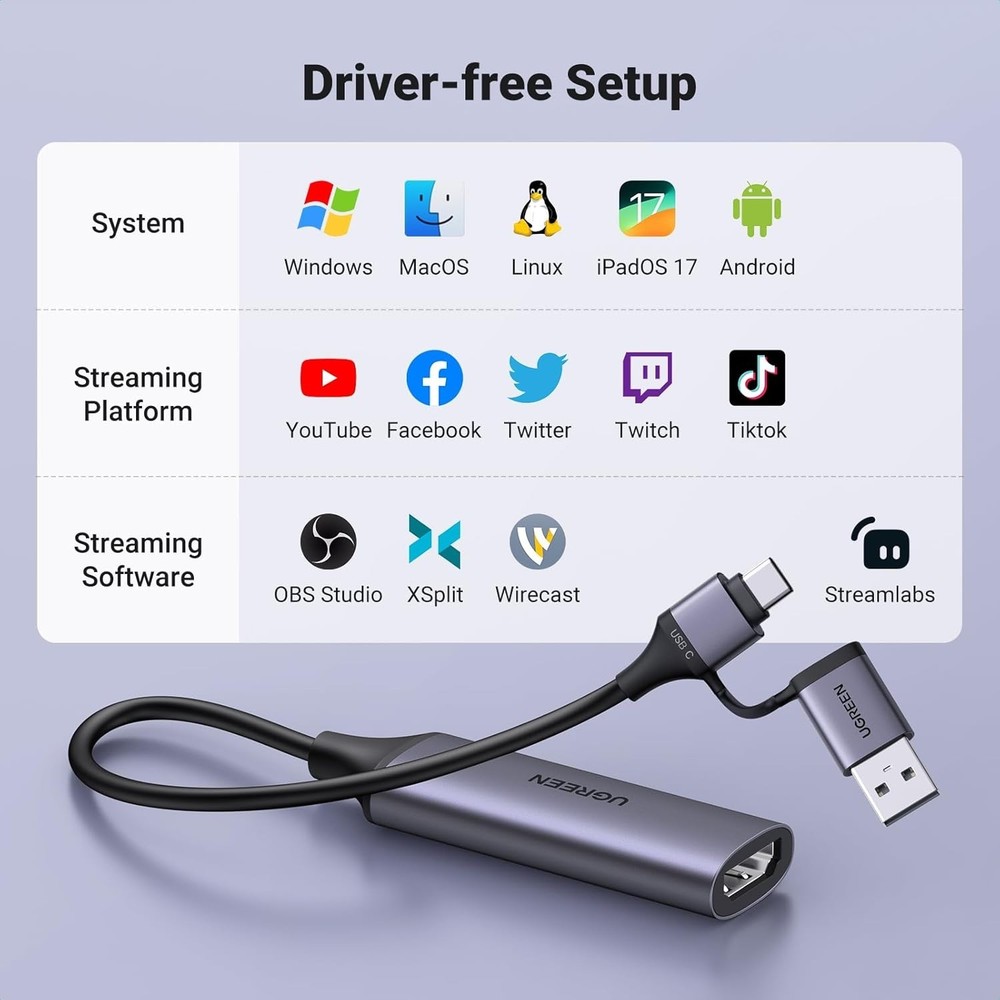 Portable USB C Capture Card for Streaming - Compatible with PS5, Xbox, Switch