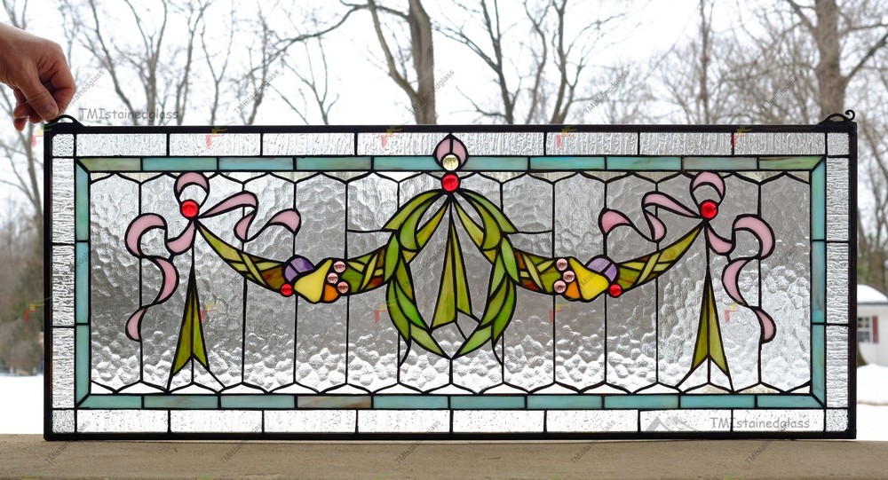 36" x 14" Handcrafted Stained Glass Panel Hanging Window Panel HF45