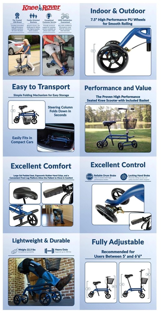 KneeRover® Steerable Seated Scooter - Open Box
