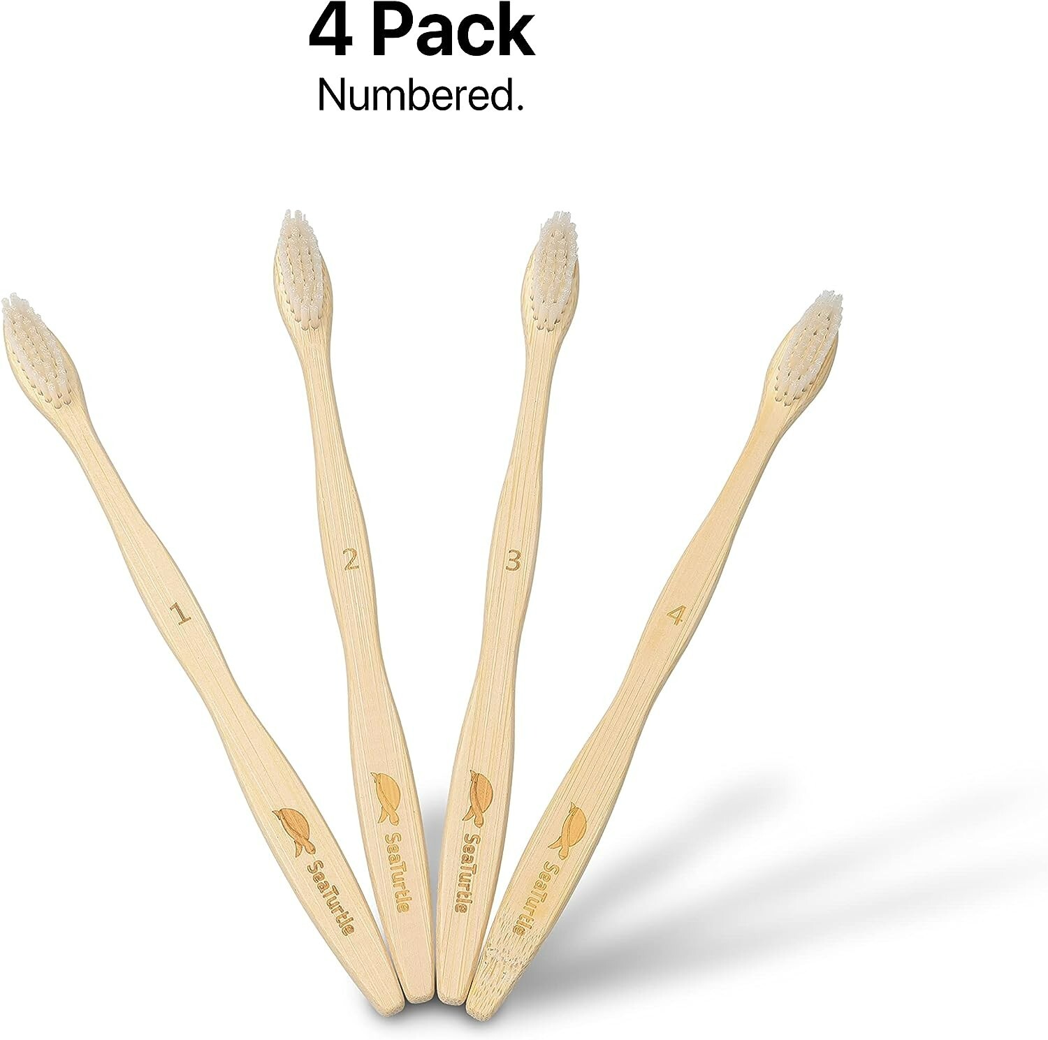 SeaTurtle Plant-Based Bristles Bamboo Toothbrush - Pack of 4 - Soft Natural