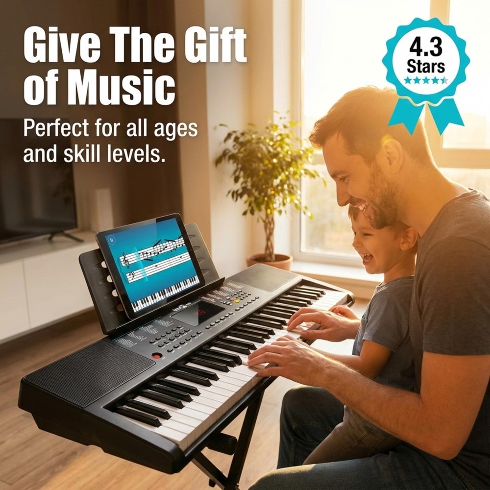 RockJam 61-Key Compact Keyboard Piano with LED Display, Compact, Black