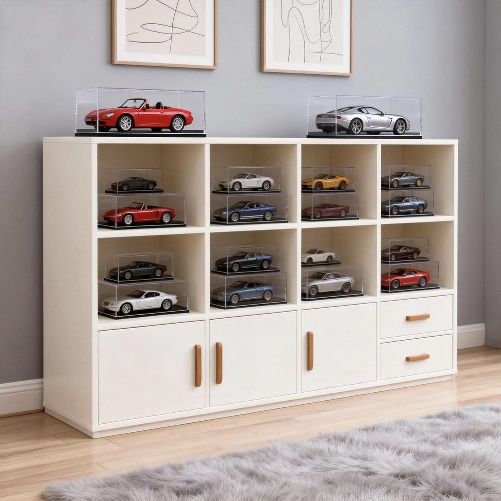 Model Car Display Case, 1:32 Scale Acrylic Display Box for Cars, Stackable Du...