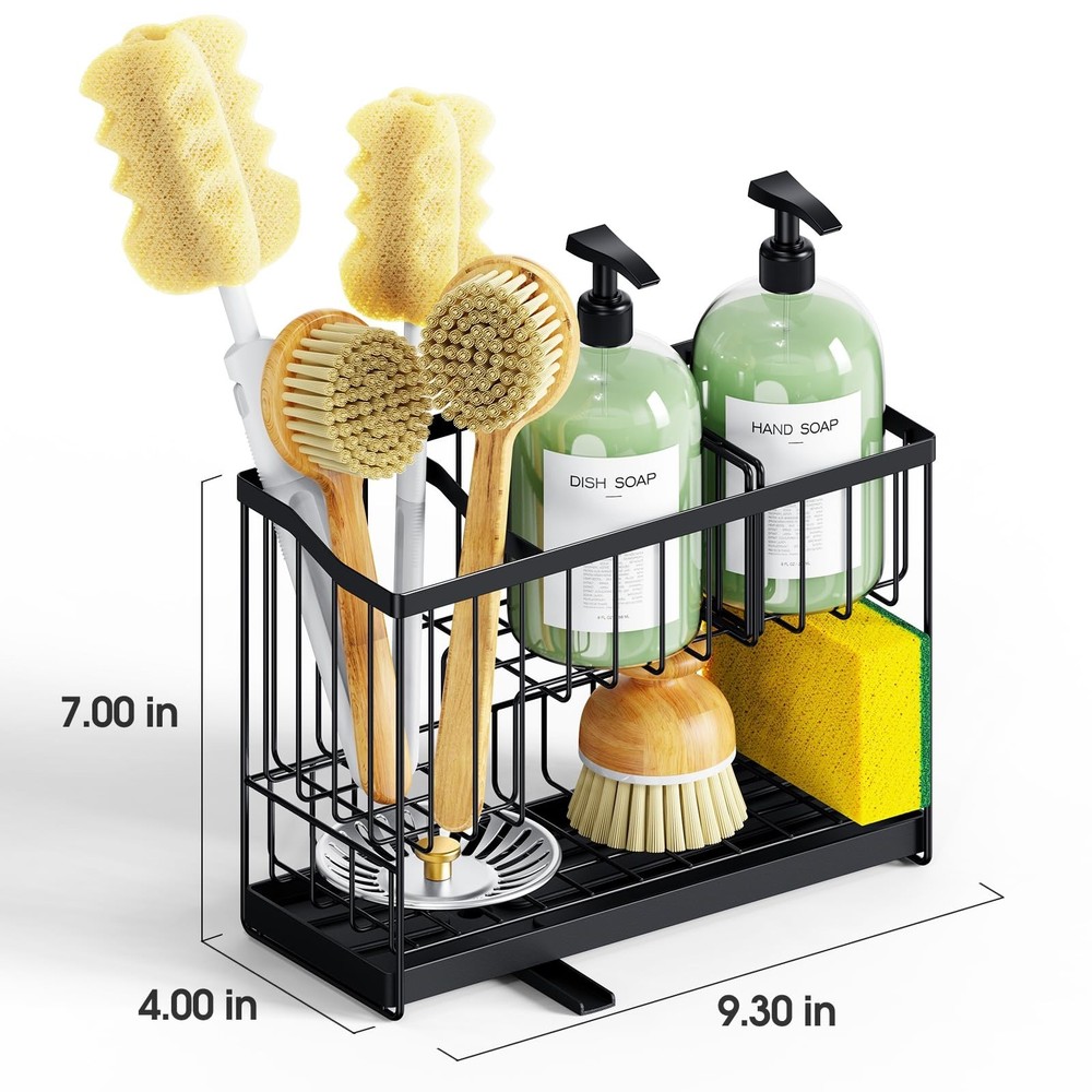 Kitchen Sink Caddy, 2-Tier Self-Draining Sponge & Dish Brush Holder, Rustproo...