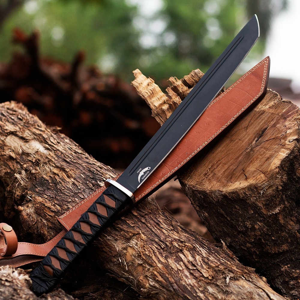 Handmade 15" Short Katana Sword with Sheath- Sharp Blade Leather Handle