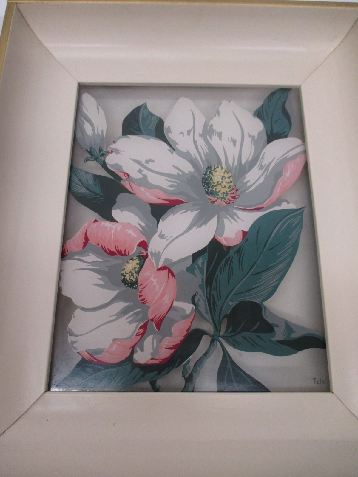 2 Vtg Reverse Painted Glass Floral George Telo Shadow Light Box Lighted Wall Art