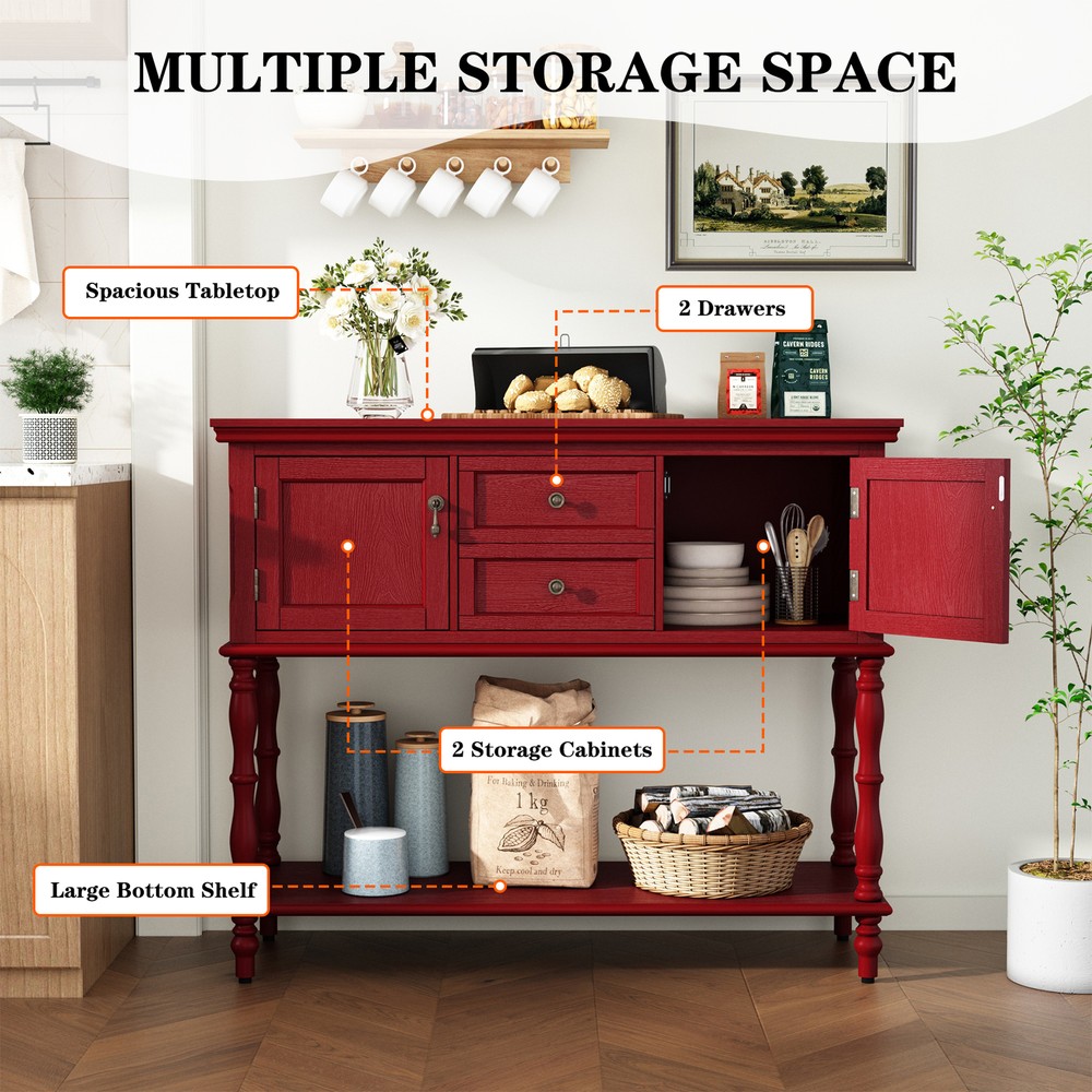 Sideboard Storage Dining Buffet Cabinet Console Table with Shelf&Drawers Red