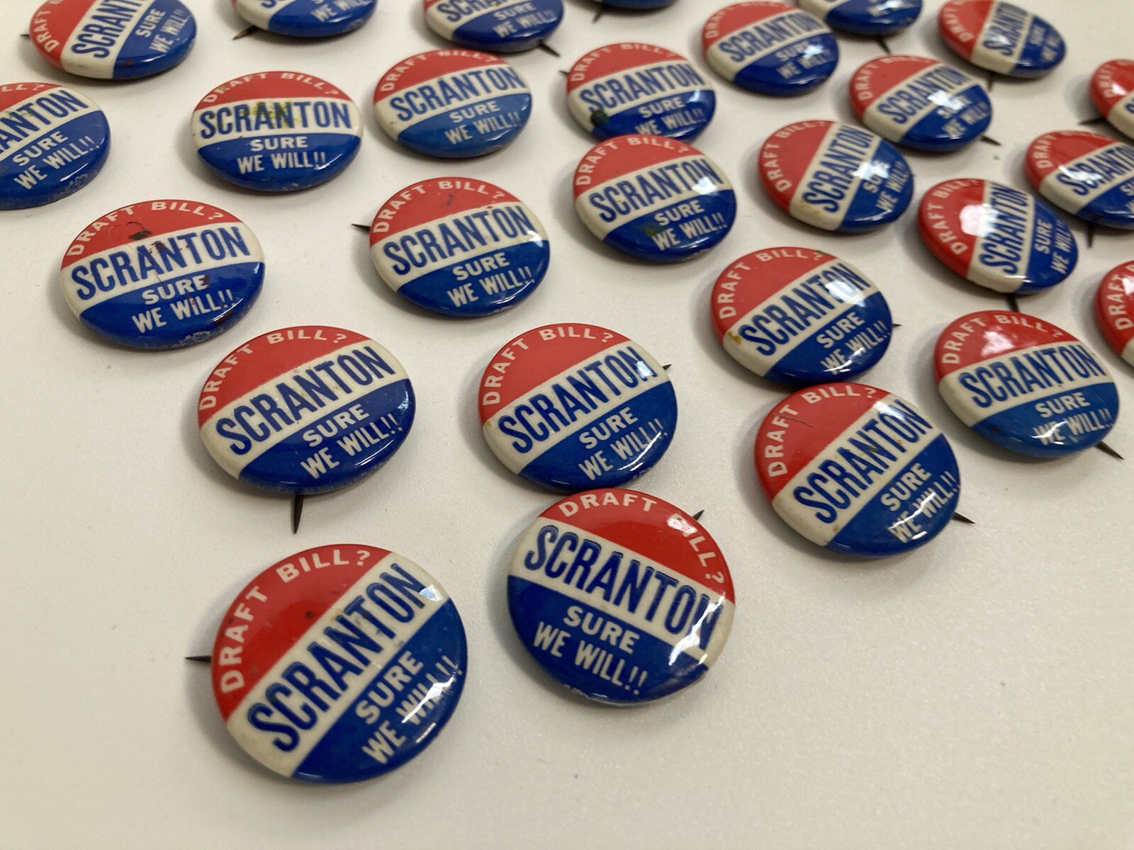 30 Political Pin Back Buttons: DRAFT BILL ~ SURE WE WILL!! SCRANTON