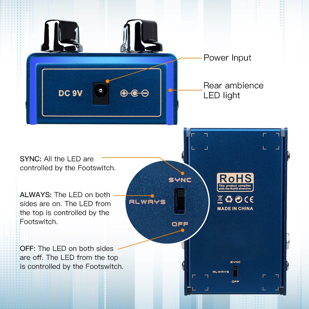 JOYO Digital Delay Effect Pedal with Looper 8 Digital Delay Effects OPEND
