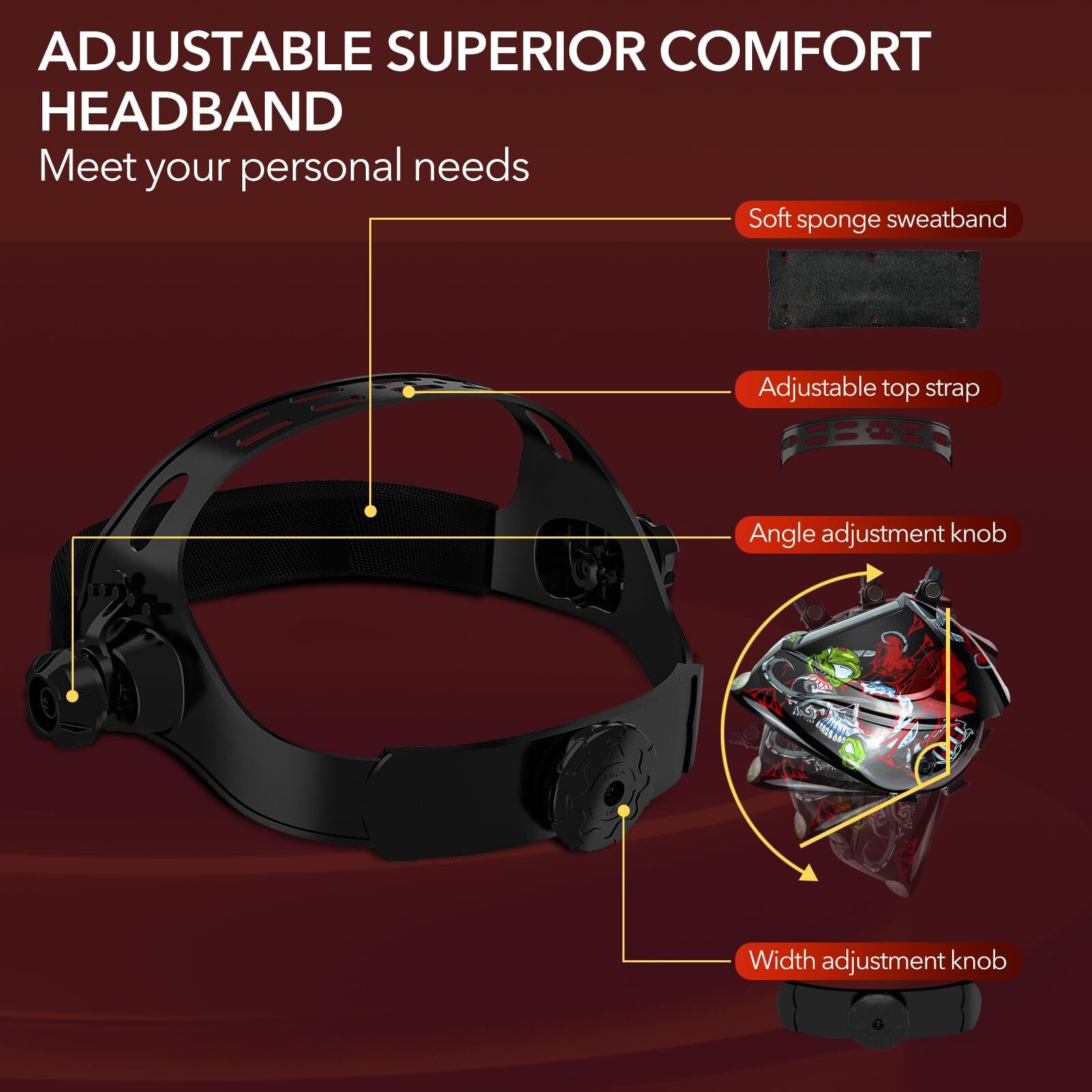 Auto Darkening Welding Helmet, True Color Large View, 4 Arc Sensor, LED Light