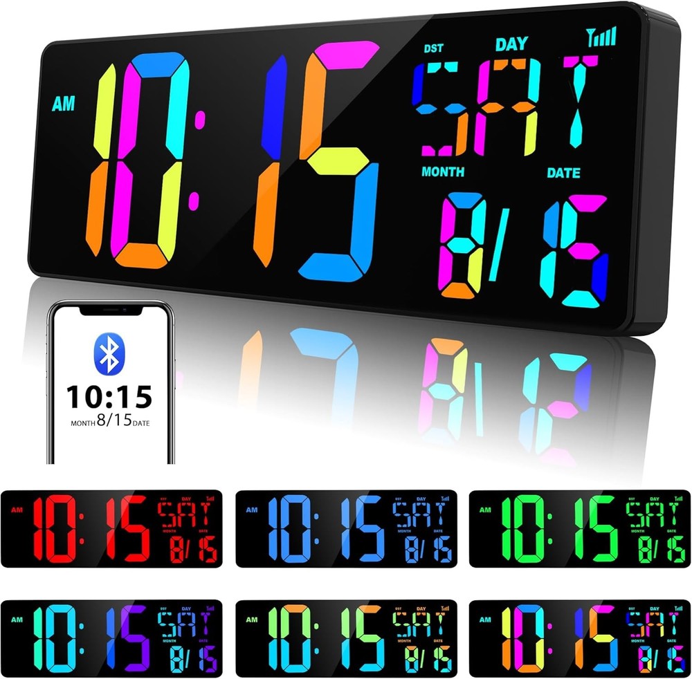 Lar Digital Wall Clo Bluetooth Sync, RGB Color Changing Digital