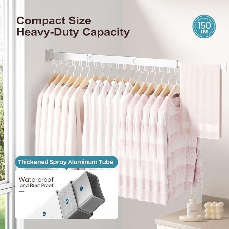 Foldable Wall Drying Rack Adjustable Laundry Hanger Space Saver 360° Rotation US