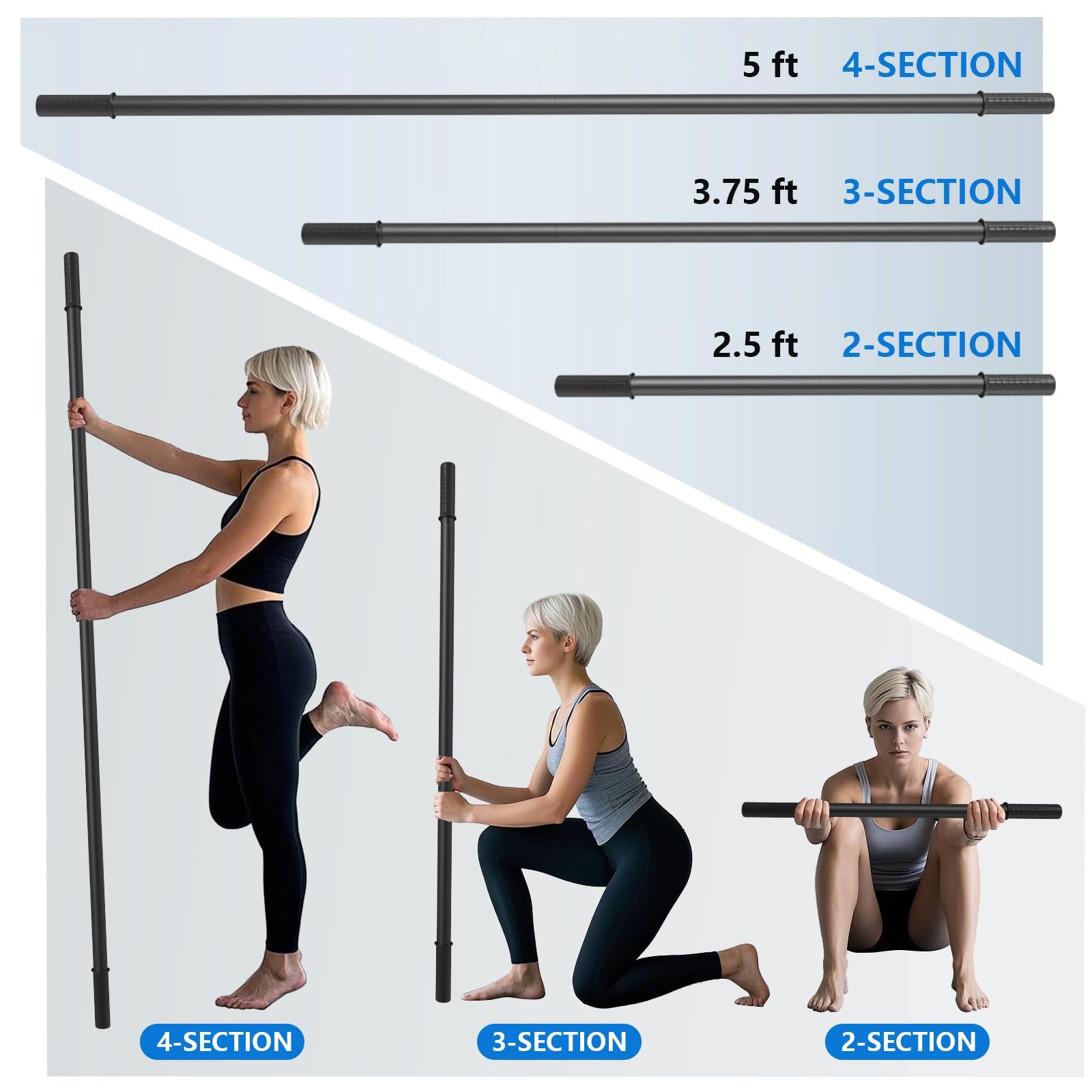 Yoga Stick, mobility stick，5-foot exercise stick, 3-in-1 stretching stick kit...